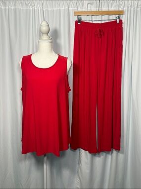 Sleeveless Red Tank and Wide-Leg Pants Set